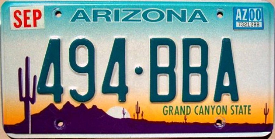 Véritable Plaque d'Immatriculation US Arizona 30x15